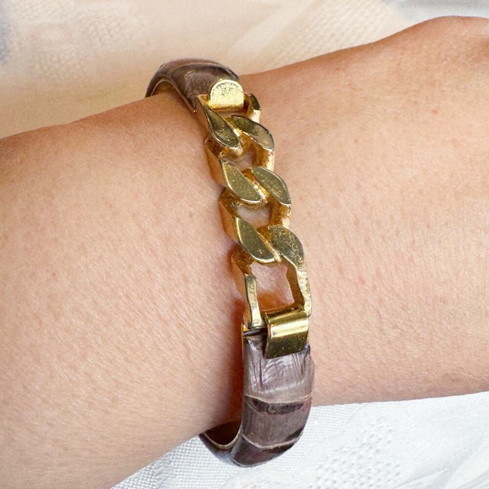 Vintage Italian Gold Plated Equestrian Link Bracelet Leather Wrap